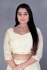 Cream Georgette Embroidery Lehenga Choli