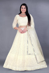 Cream Georgette Embroidery Lehenga Choli
