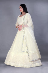 Cream Georgette Embroidery Lehenga Choli