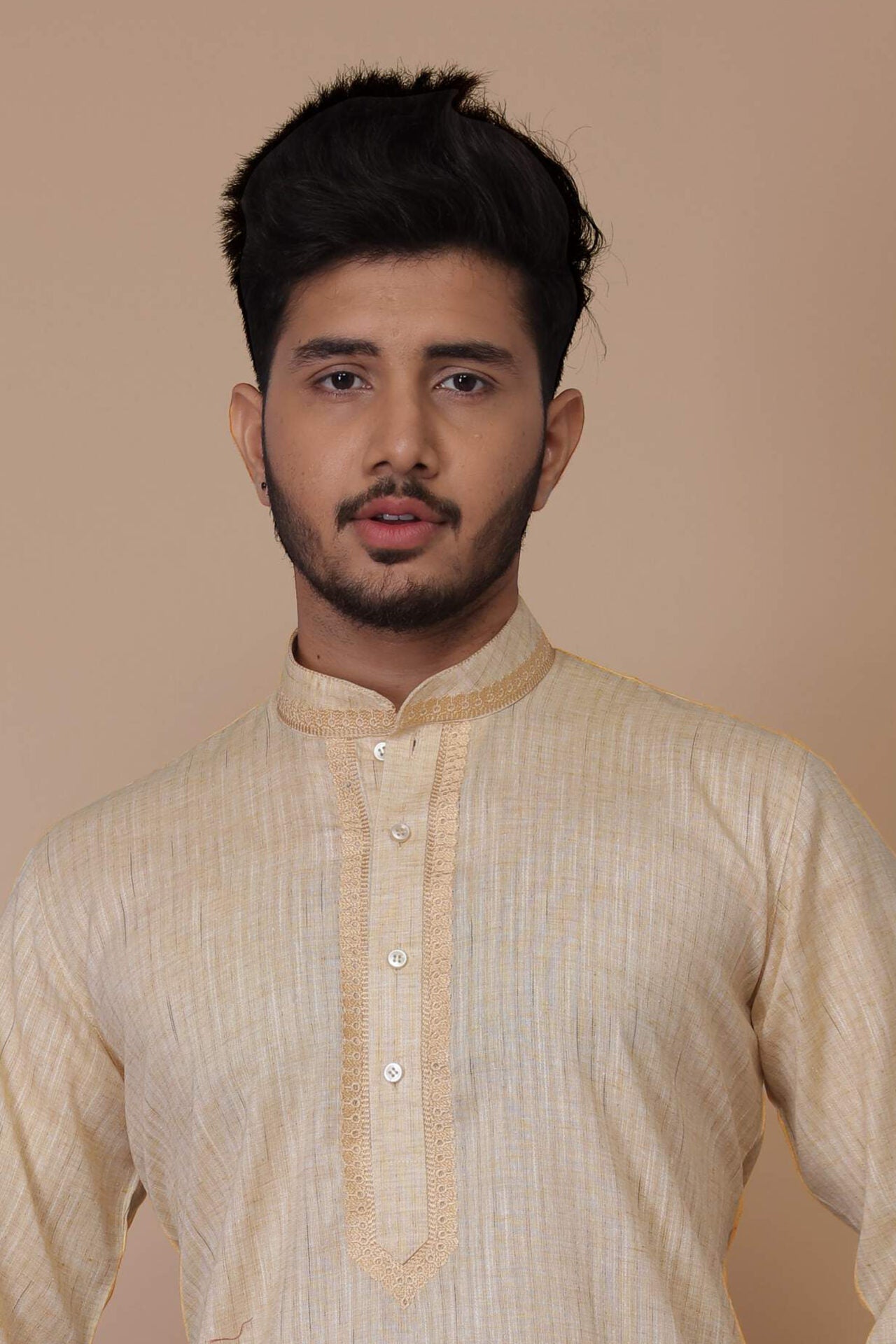 Cotton Beige Mens Kurta Pajama