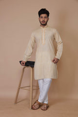 Cotton Beige Mens Kurta Pajama