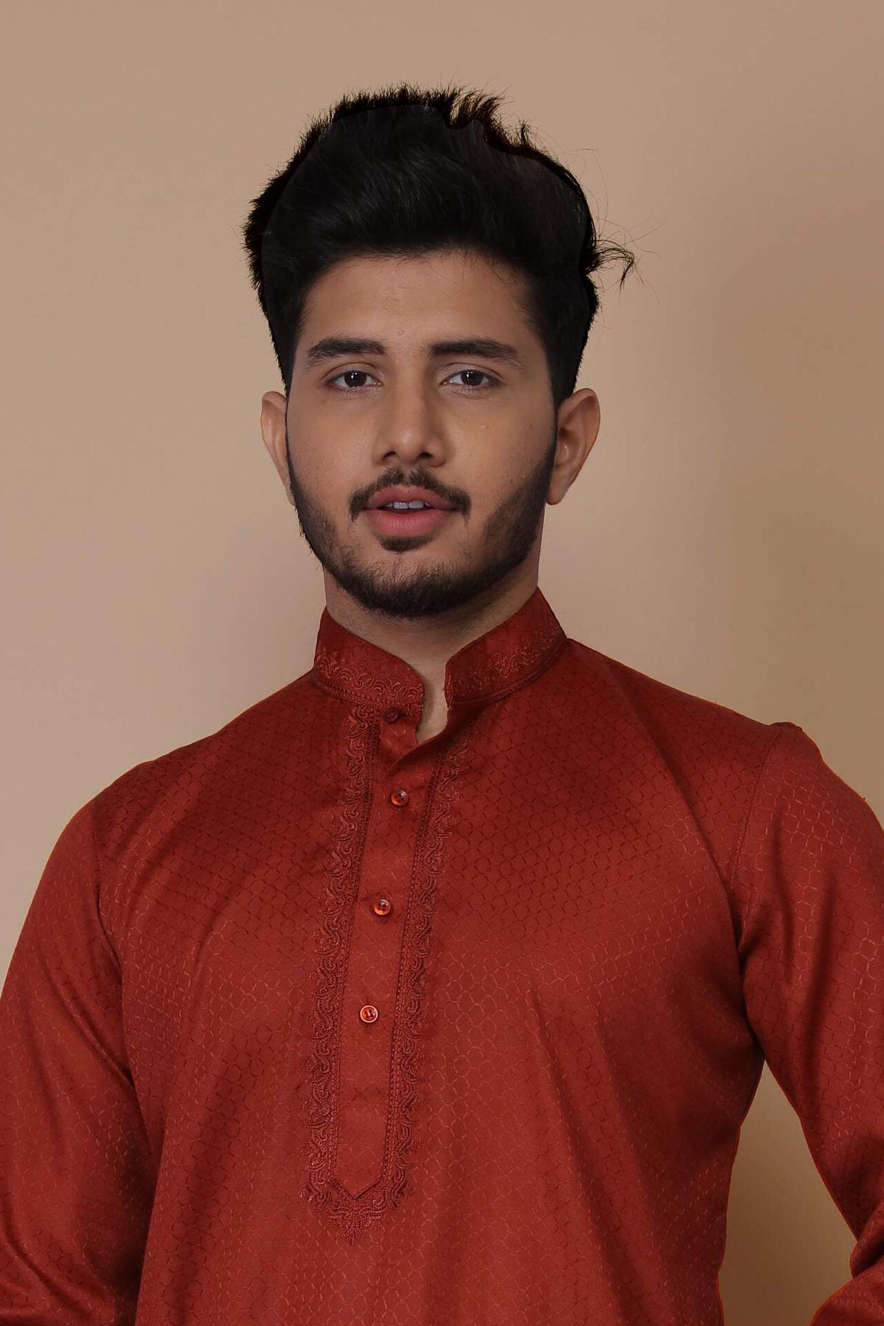Embroidered Cotton Orange Kurta Pajama