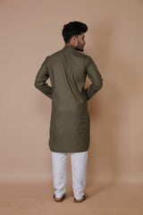 Green Embroidered Cotton Kurta Pajama