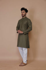 Green Embroidered Cotton Kurta Pajama