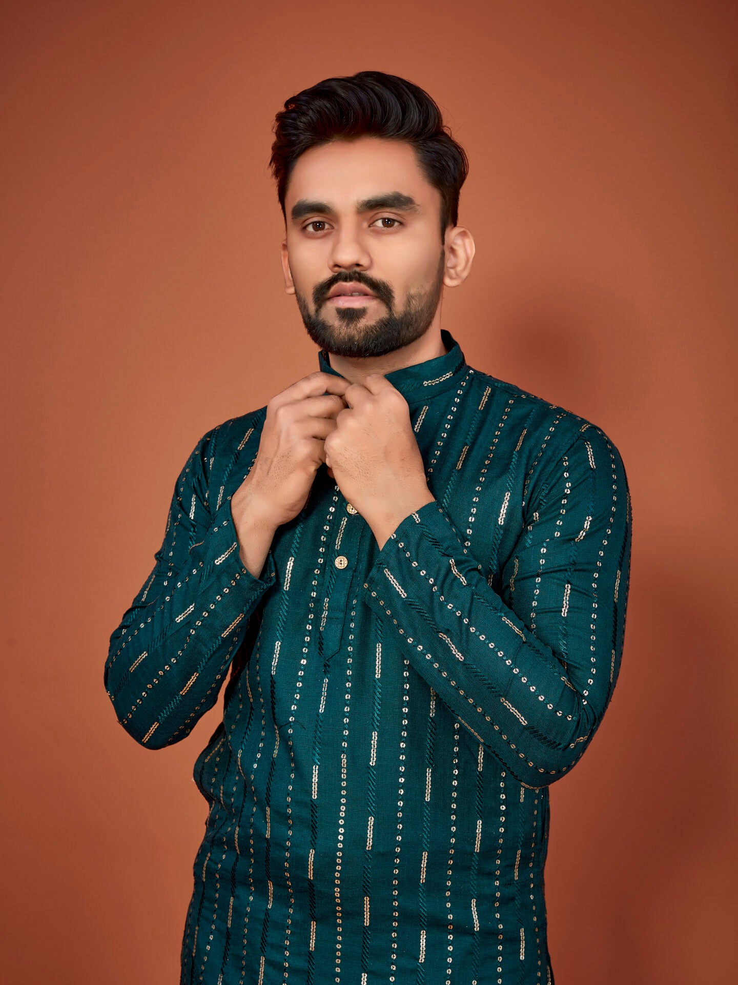 Cotton Sequin Kurta Pajama Men