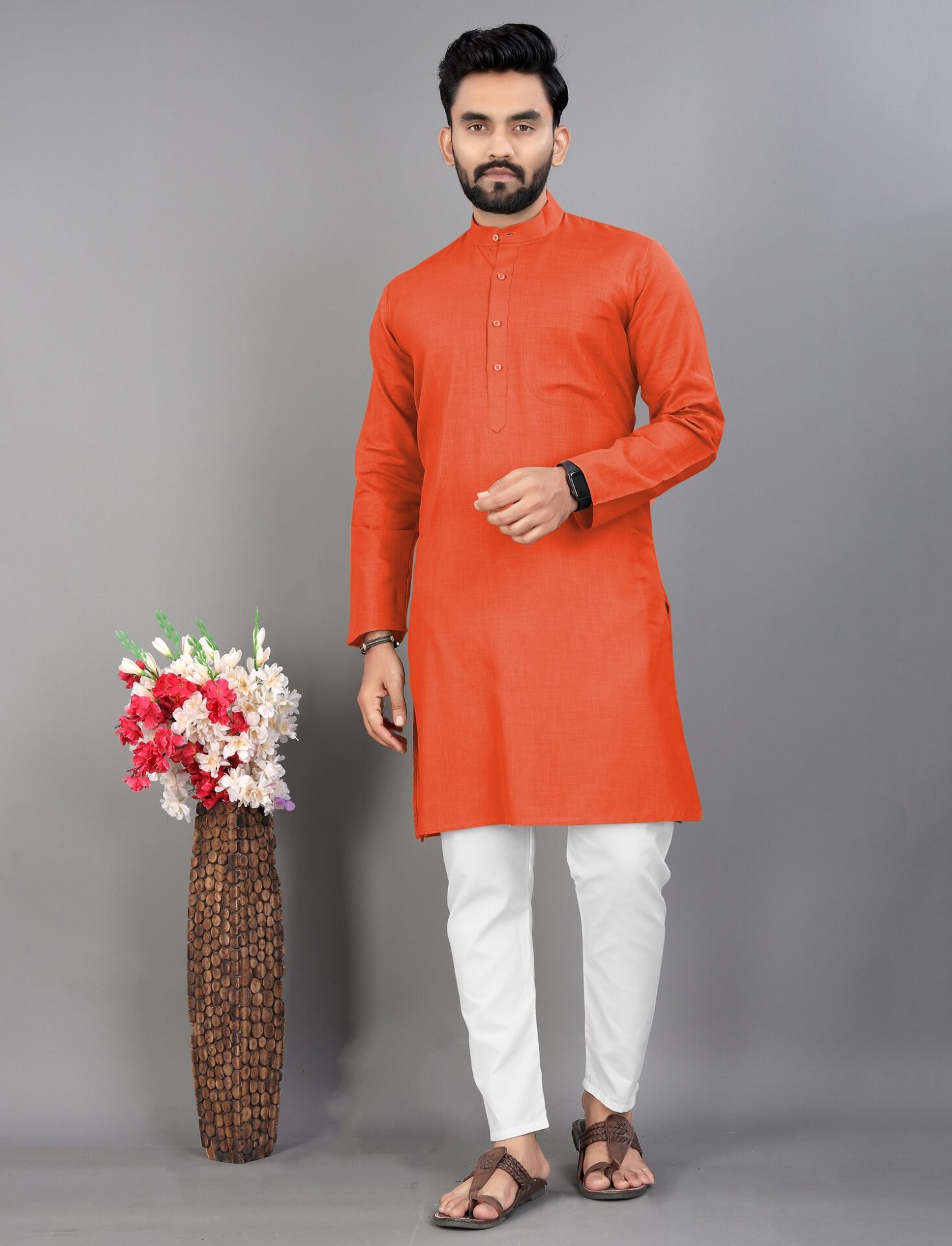 Orange Cotton Kurta Pajama