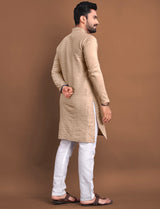 Golden Self Printed Kurta Pajama