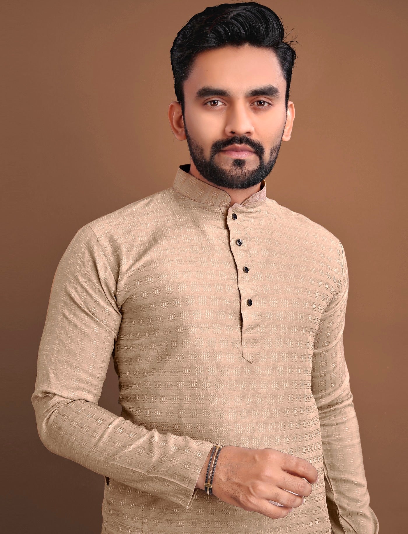 Golden Self Printed Kurta Pajama