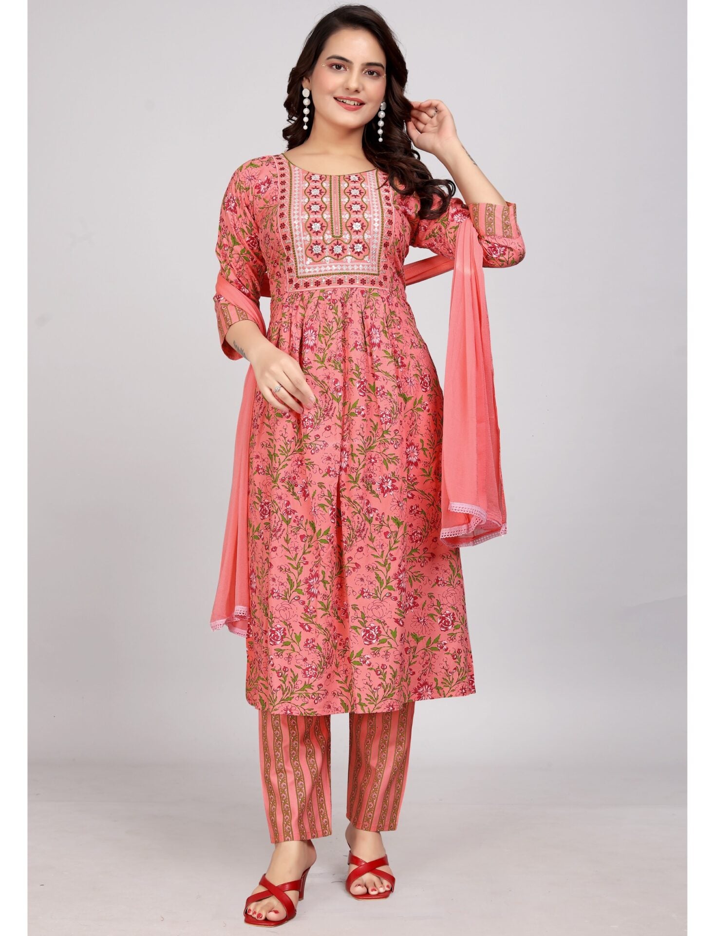 Floral printed cotton Kurti Set