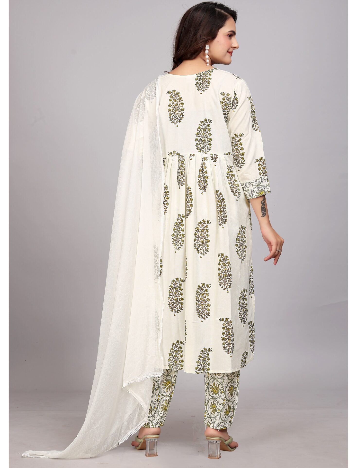 Off-White Printed Kurti Set