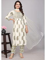 Off-White Printed Kurti Set