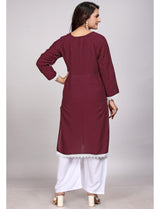 Lucknowi Maroon Rayon Kurti Set