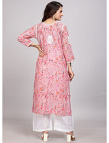 Lucknowi Pink Floral Kurti Set