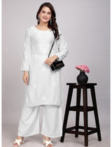 White Lucknowi Women Kurta Set