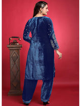 Blue Velvet Salwar Kameez Women