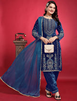Blue Velvet Salwar Kameez Women