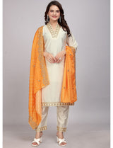 Orange Dupatta Off White Kurta Set