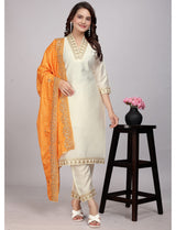 Orange Dupatta Off White Kurta Set