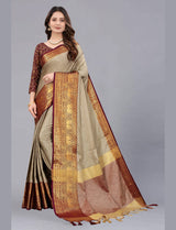 beige cotton silk saree