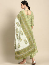 Green Floral Printed Anarkali Set