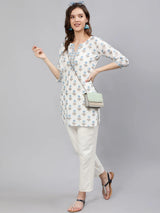 White Printed Short Kurti