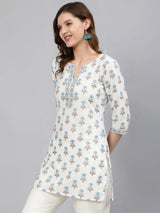 White Printed Short Kurti