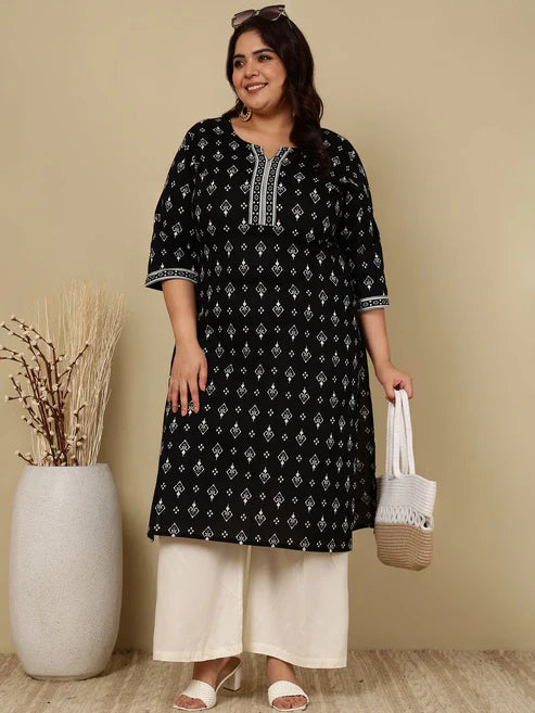 Black Printed Straight kurta