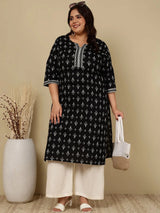 Black Printed Straight kurta