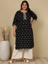 Black Printed Straight kurta
