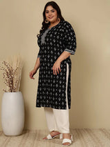 Black Printed Straight kurta