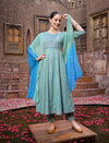 Embroidered Cotton Blend Anarkali Kurta Pant Dupatta Set