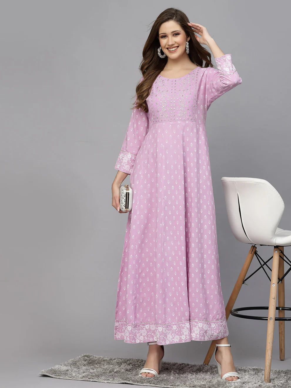 Printed Embroidered Anarkali Kurta