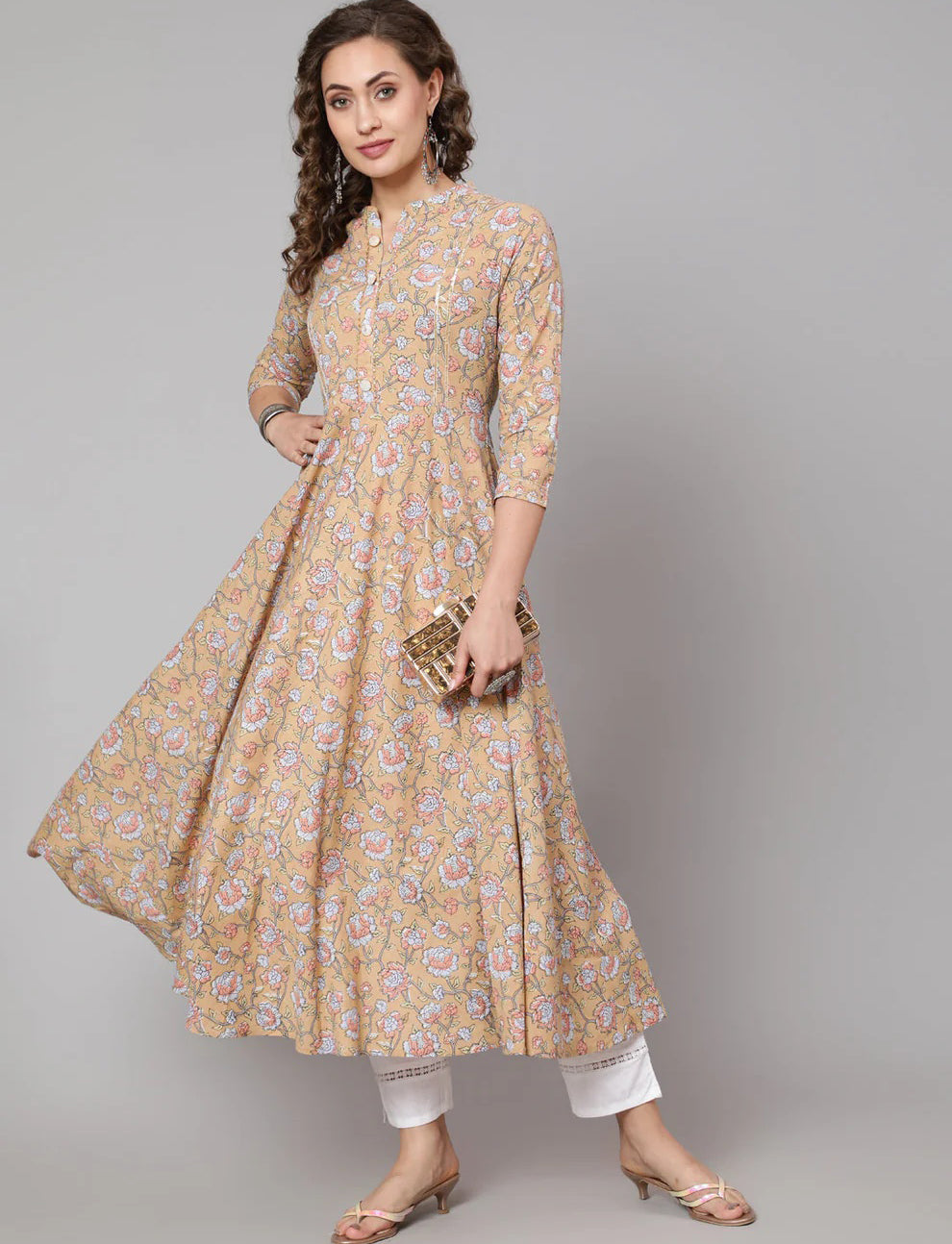 Floral Printed Mandarin AnarkaliKurta