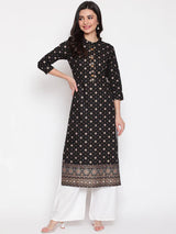 Cotton Printed Black Kurti