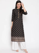 Cotton Printed Black Kurti