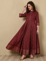 Printed Ankle LengthMandarin Neck Anarkali Kurta