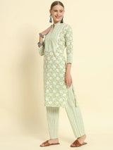 Green Printed Kurta Set Women