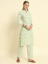 Green Printed Kurta Set Women