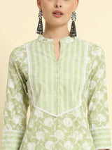 Green Printed Kurta Set Women
