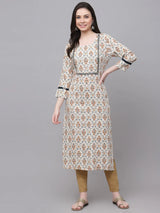White Printed Rayon Kurta Women