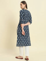 Blue Cotton Printed Kurta Women