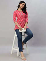 Pink Cotton Short Kurta
