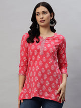 Pink Cotton Short Kurta