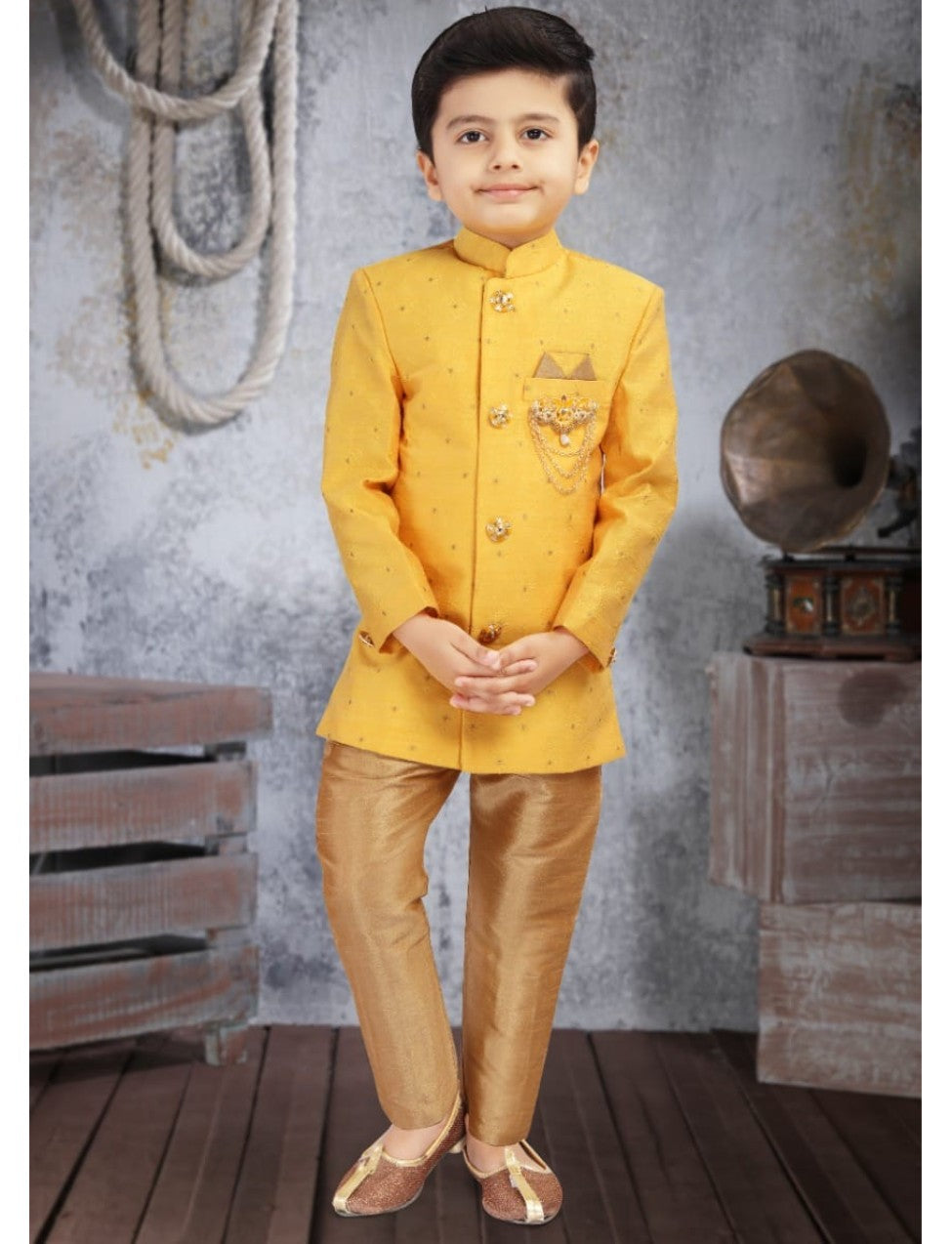 Yellow Pattern Nehru Jacket