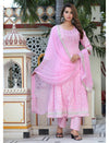 Pink AnarkaliPrinted Embroiderd Suit