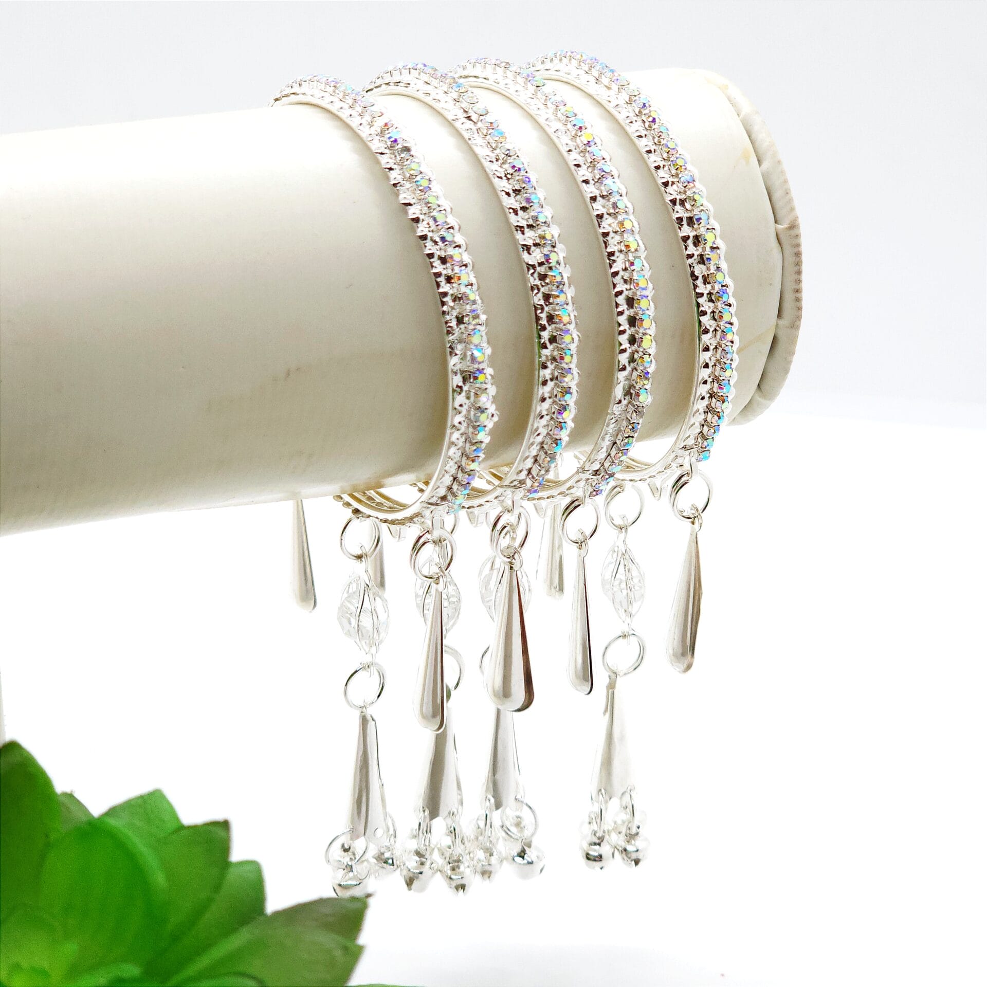 Stone Set Of 4 Silver Bangles