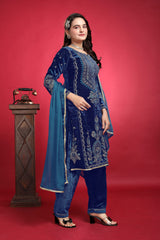 Blue Velvet Salwar Kameez Women