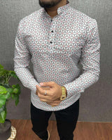 Grey Printed Short Kurta Mens