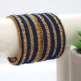 Gold Plated Blue Velvet Bangle Set