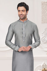 Silver Jacquard Straight Kurta Pajama